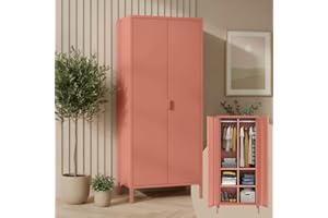 skølm Ituri Metallschrank Terrakotta – Kleiderschrank mit 6 Fächern & 2 Kleiderstangen – Garderobenschrank Flur 80 cm breit – Schlafzimmerschrank Industrial Style – Stahlschrank für Wohnzimmer & Büro