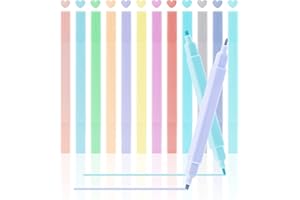 Clundoo 12PCS Double Tête Surligneurs Couleurs Assorties, Pastel Surligneurs Marqueurs, Surligneurs Paste, Convient pour l'étude, les Cadeaux pour les Filles, pas de Saignement, Séchage Rapide