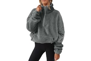 Joligiao Donna Felpe Senza Cappuccio Pile Termico Pullover Manica Lunga Felpe Donna con Zip Tasche Maglione Caldo Tops Invernali Sweatshirt Hoodie Eleganti Jumper Maglietta