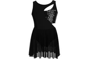 iEFiEL Kinder Mädchen Glitzer Eiskunstlauf Kleid Tanzkleid Blumenkleid Aushöhlen Ärmellos Gymnastik Body Ballettkleid Wertbewerb Kostüm