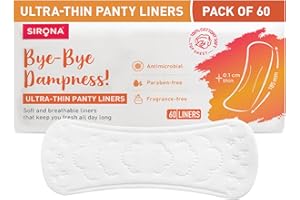 Sirona Daily Use Panty Liners for Women with Aloe Vera - (Pack of 60) | Cottony Soft Pantyliners Pad with Antimicrobial Properties | Ultra Thin & Better Stickiness