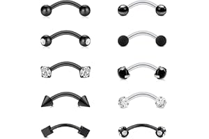 WillTen 10 st rockpiercingsmycken, vertikala läppstänger, ögonbrynspiercing, smycken, rockörhängen, böjd skivstång, ögonbryns