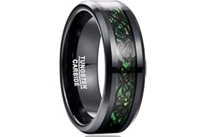 NUNCAD Black Ring, Tungsten Carbide Partner Ring for Men/Women, 8 mm, Celtic Dragon Ring with Carbon Fibres, Blue/Green/Red/Rose Gold, Size 49.3–72 (15.7–22.9)
