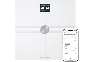 Withings Body Comp - WiFi-ansluten våg med helkroppsanalys (vikt, kroppsfett/muskelfett/vatten) och kardiovaskulär spårning, personvåg, upp till 8 användare
