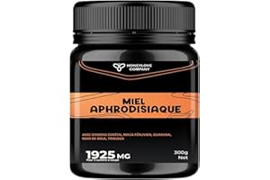 HONEYLOVE COMPANY Miel Aphrodisiaque 300g haut dosage – 1925mg/Cuillère – Miel d’Acacia UE Infusé aux 12 Plantes + Zinc – Maca, Ginseng, Kola – Goût Fort, Effet Rapide – Fabriqué en France