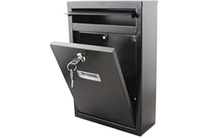 MantraRaj Wall Mounted Modern Post Box Mailbox Black Large Letter Box Post Mail Box Lockable With Keys | Post Letter Box for Home With 2 Keys Easy To Install Keep Your Mail Safe