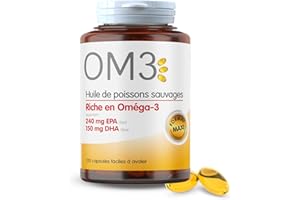 OM3 - Huile de poisson sauvages riche en Oméga 3 -Fonction cardiaque normale - Maxi format - 120 capsules