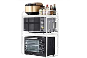 ‎DNKELAR DnKelar ausziehbarer Mikrowellenregal, Mikrowellen-Ofengestell 2 Ebenen, Mikrowelle Rack mit 3 Hacken, Küchentischregal aus Kohlenstoffstahl, Mini Backofen Halterung für kleine Küche