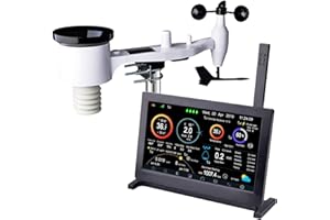 ECOWITT Stazione meteo con sensore da esterno HP2561, 7 in 1 Sensore meteo ad energia solare WS69 + display di monitoraggio remoto TFT Wi-Fi da 7 pollici, previsioni meteo per la casa e il giardino