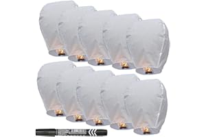 ISAGAX 10 Pack Chinese Lantern, Sky Lanterns, Biodegradable Memorial Fire Resistant Paper Wishing Lanterns to Release in Sky for Parties and Festivals, Flying Fire Lanterns