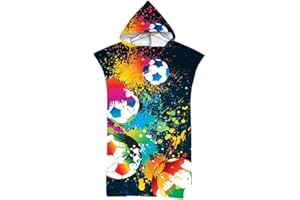 Lukery Enfant Poncho à Capuche Poncho de Bain, Sports de Balle Poncho Plage Serviette de Plage Peignoir de Surf pour Adulte Homme et Femme Natation, Vacances