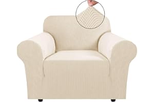 BellaHills Super Stretch Sofa Covers Couch Covers Sofa Slipcovers Furniture Protector for Sofas/Kids/Pets | Form Fitted Jacquard with Elastic Bottom, Thick Soft Non Slip (1 Seater，Natural)