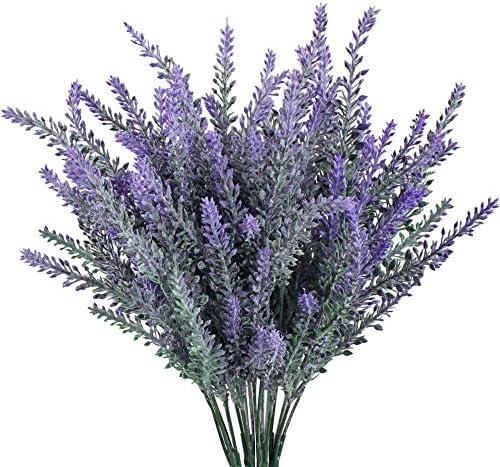 Yogalee 4pcs Artificial Flowers Flocked Lavender Bouquets 14.6" Arrangements Bridal Home DIY Floor Garden Office Wedding Decor Purple