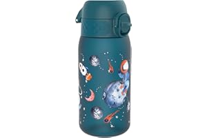 ION8 Butelka dla Dzieci, 350 ml/12 oz, Szczelna, Łatwa do Otwarcia, Bezpieczny Zamek, Można Myć w Zmywarce, Bez BPA, Uchwyt do Przenoszenia, Łatwa do Czyszczenia, Bezwonny, Wzór Podróż Kosmiczna