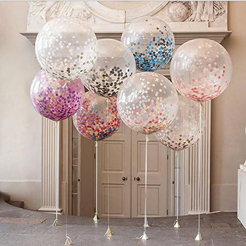 DoTech 4 Pack 36" Colors Confetti Balloons Large Latex Balloon Filled with Paper Multicolor Confetti for Anniversary Wedding Baby Shower Birthday Party Event Festivals Christmas Decoration (36 inch)