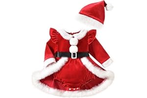 TAGVO Baby Strampler Weihnachtsoutfit Kostüm für 1-18 Monat XS/S/M/L/XL, Kleinkind Baby Mädchen My 1st Christmas Outfits Xmas Weihnachtskostüme, Weihnachten Strampler und Mütze im Set