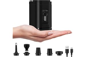 YEXATI Yexait Bomba de Aire eléctrica Bomba Inflable con 5 boquillas de Aire, Mini Bomba de Aire Inflable y desviada 2 en 1, portátil con USB, Batería de Bomba de colchón de Aire 1200 mAh Recargable