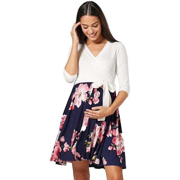 HAPPY MAMA Damen Umstandskleid - Skater Schnitt Mit V-Ausschnitt