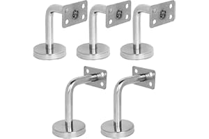 AHUNTTER Set of 5 Flat Handrail Brackets for Stairs - 304 Stainless Steel Banister Rail Brackets - Heavy Duty Brushed Chrome - White