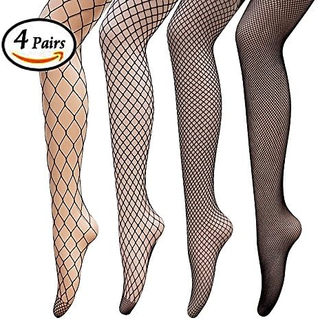 Amaza 4 Pairs Fishnet Stockings Sexy Hollow Out Fishnets Tights Pantyhose for Women (Black)