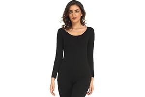 Mcilia Damska koszulka termiczna z ultracienkim modalnym okrągłym dekoltem i długim rękawem