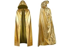 Aomig Gold Silber Umhang Vampir Umhang Jedi Mantel Mittelalter Umhang mit Kapuze für Erwachsene Unisex Scream Kinder Cape Kostüm Damen Halloween Costume Maskerade Familienfeier Karneval Cosplay-150cm