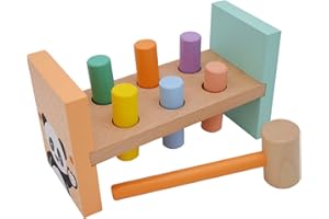 jumini Toy Wooden Hammer Bench - Pound a Peg with Wooden Hammer and Wood Pegs - great Hammering Baby Toy Gift for Babies, 12months, 1, 2,3 and 4 Year Olds - Studio Circus PASTEL