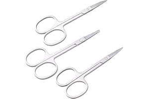 WISH BEAUTY,THE ROYAL ELEGANCE Wishbeauty Professional Small Ear Nose Hair Scissors, Curved and Safety Rounded Tip Grooming Trimming Beauty Shears for Nail, Toenail, Facial, Mustache, Eyebrows, and Eyelashes (Silver 3pcs Set)