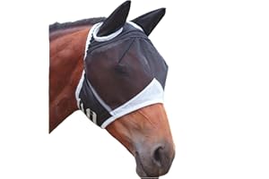 Vivi Bear Fliegenmaske für Pferde mit UV-Schutz & Ohrenschutz – Atmungsaktive Fliegenhaube aus Mesh, Insektenabwehr & Sommer-Kühlung Pferdezubehör [SchwarzL]