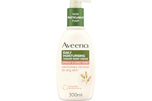Aveeno Daily Mosturising Crema Corpo Idratante allo Yogurt, Crema corpo profumata al Miele e Albicocca, Crema corpo idratante pelle secca con Avena e Yogurt Greco, 300 ml