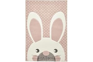 LUX Rugs Pink Cute Bunny Rabbit Design Childrens Floor Rug 60cm x 120cm | 100% Polypropylene | Heat Set Yarn | Soft Pile | Highly Durable | Kids Mat