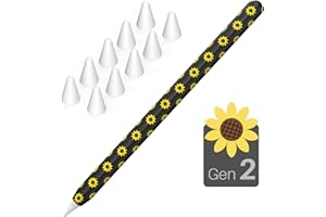 NIUTRENDZ Funda de Girasol para Apple Pencil 2ª Generación Accesorios de Funda Protectora de Silicona con 10 Piezas de Funda de Puntas para Apple Pencil (Girasol + Negro)