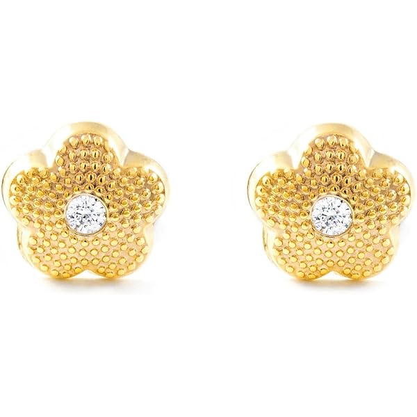 Orecchini Per Bambini A Forma Di Fiore In Oro Giallo 9k (375) Con Scatola Regalo E Certificato - 2