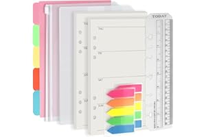 Harphia A5 6 Holes Binder Refill Value Set, 90 Sheets Loose Leaf Paper with Stickers and dividers, Planner Inserts with Binder Pockets for refillable Notebook (Week, A5)