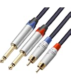 J&D Dual 1/4 Inch TS To Dual RCA Cable, 2-Pack 1/4