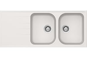 SCHOCK | Évier de cuisine Lithos D200 2 bacs avec goutteur, baignoire réversible, matériau Cristalite®, couleur nouvelle aluminium, 1160 x 500 mm