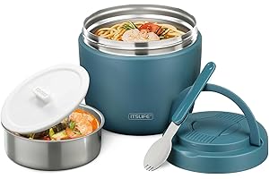 Itslife Termo para Comida 970ml, Fiambrera Acero Inoxidable,Taza Aislada con Cuchara Plegable, Aislante Térmico Recipiente para Sopas, Ensaladas, Adecuado para Oficinas y Escuelas, Azul lago