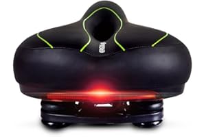 XPhonew Bike Seat Bicycle Saddle, Most Comfortable Wide Bike Saddle Soft Bicycle Seat Cushion with Taillight for Outdoor Mountain Road Gel Comfort Hybrid Bike (Black & Green)