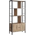 VASAGLE Bookshelf, Storage Shelf, Large Bookcase with Doors, 4 Shelves, Steel Structure, Industrial Style, for Living Room, Office, Toasted Oak Colour and Black LBC022B50