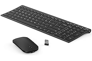seenda WGJP-031B Wireless Keyboard Mouse Set, Ultra Thin Compact Rechargeable Aluminum Silent Computer Keyboard & Mouse Combo UK QWERTY Layout for Office, Home, Business, Black