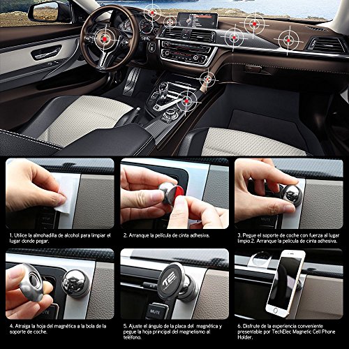 TechElec Soporte Movil Coche  Sostenedor Magn  tico de Tel  fonos M  viles  Rotaci  n de 360 grados  para Smartphone y Dispositivo GPS     Instalaci  n en cualquier Superficie Plana