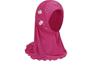FakeFace Pañuelo para la cabeza para niña, hijab musulmán, niña, bufanda musulmana, con flores, Arabia, gorro islámico, ropa, bufanda, turbante elástico, velo facial, tocado, Flor rosa, Talla única