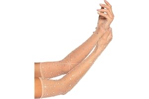 SALGIA Guantes Largos de Rejilla para Mujer, Guantes de Red de Pesca Halloween, Guantes Largos de Rejilla con Diamantes de Imitación, para Halloween Disfraz Accesorios