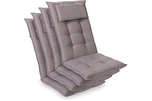 Homeoutfit24 Sylt - Cojín Acolchado para sillas de jardín, Hecho en Europa, Respaldo Alto con cojín de Cabeza extraíble, Resistente Rayos UV, Poliéster, 120 x 50 x 9 cm, 4 Unidades, Gris Platino