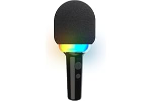 R-MUSIC – LUMIPOP – Microphone Karaoké sans Fil + Enceinte Portable LED RGB Lumière Disco – sans Fil, Bluetooth 5.0 – Compatible avec iOS/Android/PC/Smartphone – 4 déformations de Voix pour Chanter