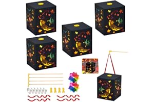 HEYIDAMAI 4 Stück Laterne Mond und Sterne, Saint Martin Laterne mit LED und mit Buntglas Effekt, Laterne Stern Bastelset, Bastelset Laterne Kinder, für Halloween Sankt Martin Laternenumzug.