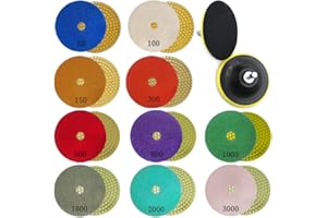 12 pacchetti da 4 pollici di tamponi di lucidatura diamantati Kit di lucidatura a umido, lyfLux 10PCS 50# - 3000# tamponi di grana e 2PCS tamponi di supporto con gancio e anello