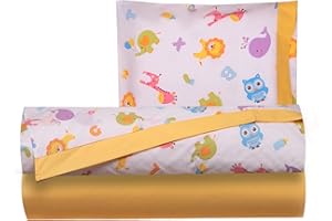 Smart Deco Home Completo lenzuoline lenzuolini set lenzuola stampa fantasia 100% cotone made in italy per lettino lettino con sbarre bimbo bimba bimbi neonato bebe LETTINO ZOO GIALLO