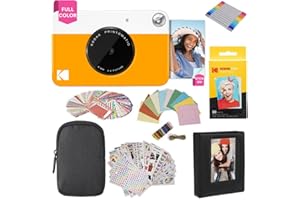 KODAK Printomatic Instant Camera (Yellow) Gift Bundle + Zink Paper (20 Sheets) + Deluxe Case + 7 Fun Sticker Sets + Twin Tip Markers + Photo Album + Hanging Frames, Paquet Cadeau