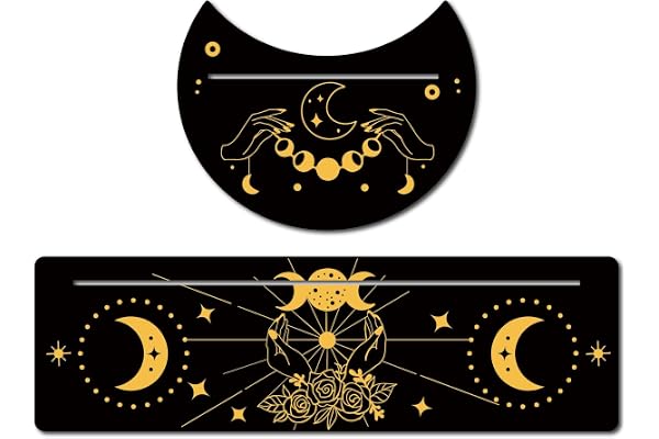GORGECRAFT 2pcs Support de Carte de Tarot en Bois Porte-Carte de Tarot Noir 5" Forme de Lune et 10" Cartes de Tarot en Bois Rectangle Support D'Affichage Sorcière Divination, Lune et Main D'Espoir